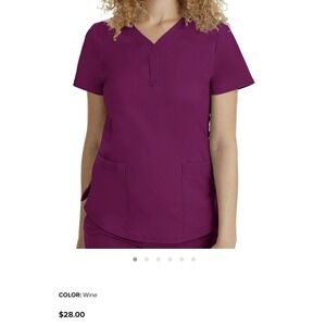 Healing Hands Purple‎ Label Scrub Top Women's Medium Wine Jane Y-Neck Medical